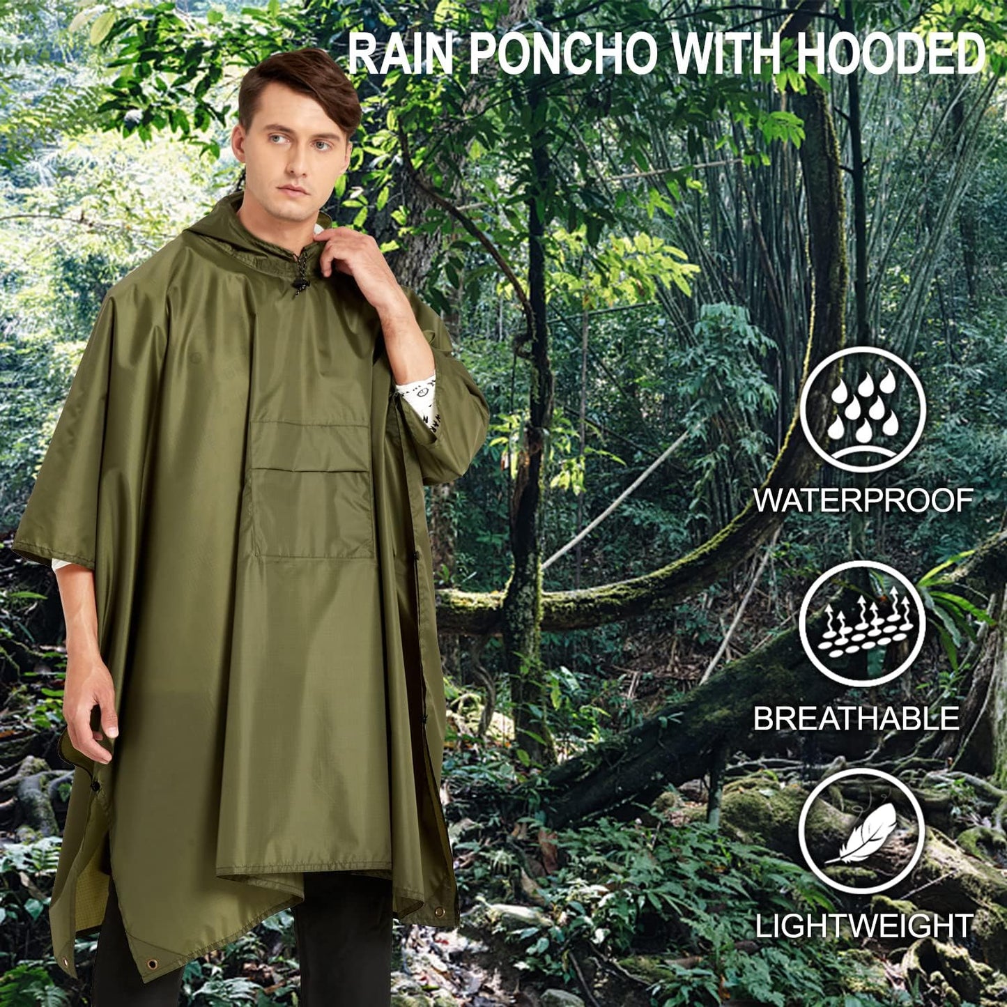 salamra Hooded Rain Poncho Waterproof Raincoat Jacket for Men/Women/Adults with Pocket