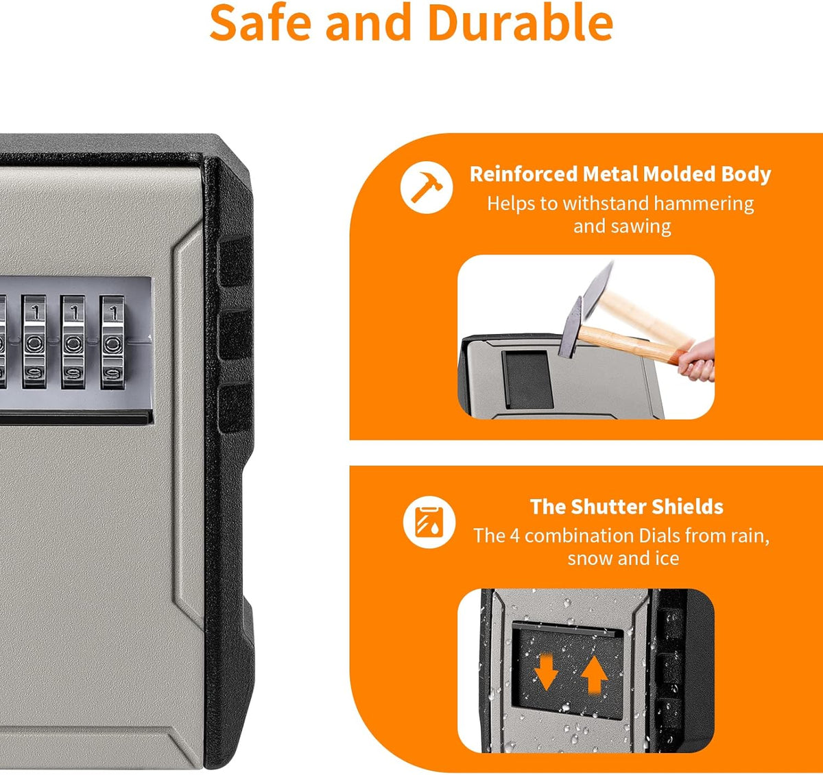 UPGRADE Extra Large Capacity Key Lock Box, Weatherproof Wall Mount Key Box for Car Keys, Fob, House Keys, Key Safe Security Storage Lock Box for Indoor, Outdoor, Garage, Garden, Store (1, Grey)