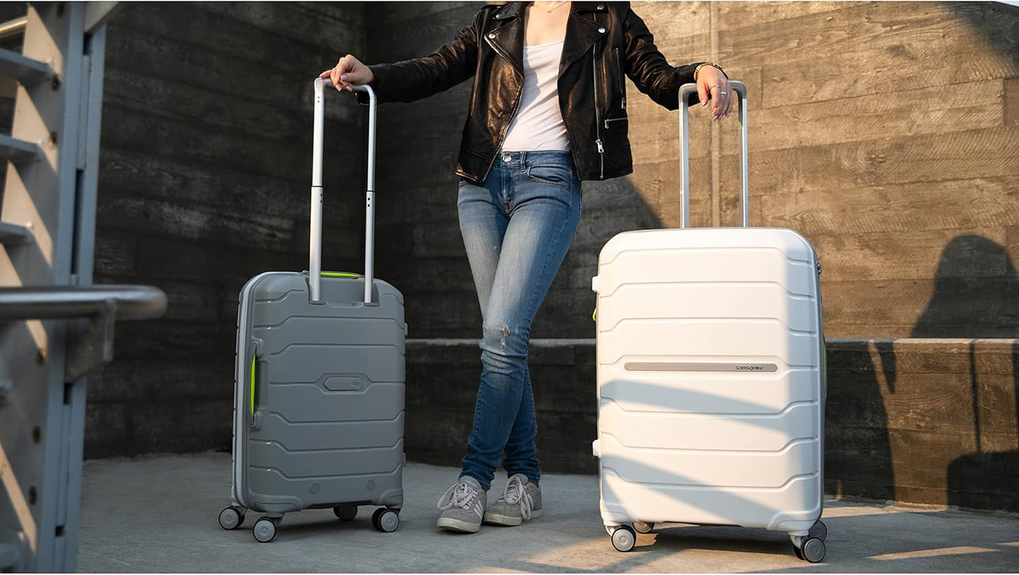 Samsonite Freeform 28-Inch Large Luggage with Dual 360° Spinner Wheels - Checked Suitcase - TSA Lock, Airline-Approved - Lightweight Durable Polypropylene Expandable Hardshell - White/Grey