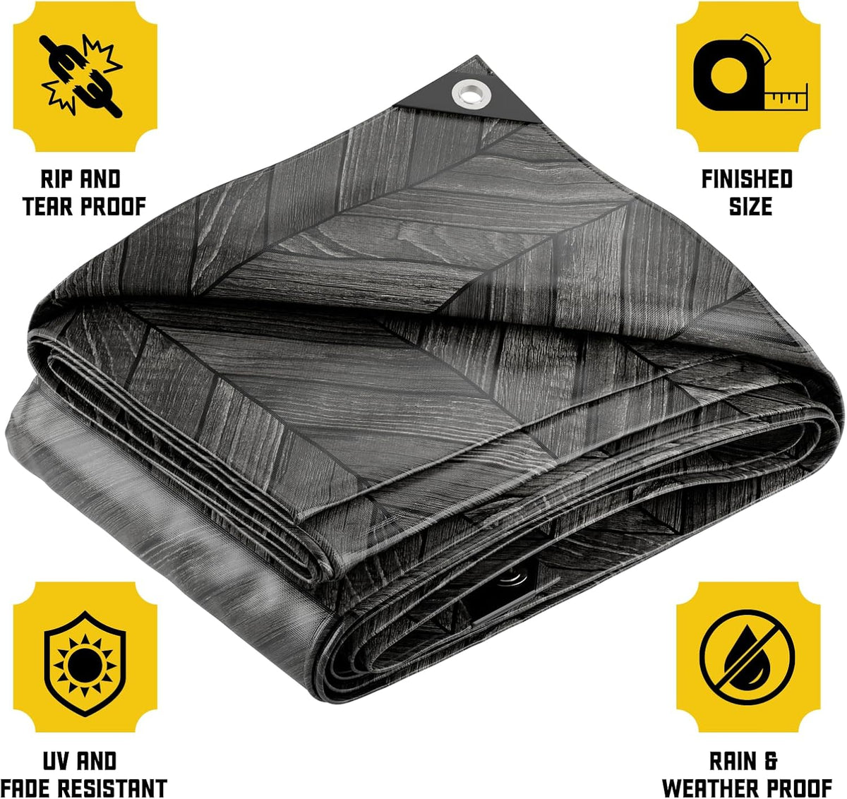 Core Tarps Extreme Heavy Duty 20 Mil Tarp Cover, Waterproof, UV Resistant, Rip and Tear Proof, Poly Tarpaulin with Reinforced Edges for Roof, Camping, Patio, Pool, Boat (Grey Wood/Black 8′ X 10′)
