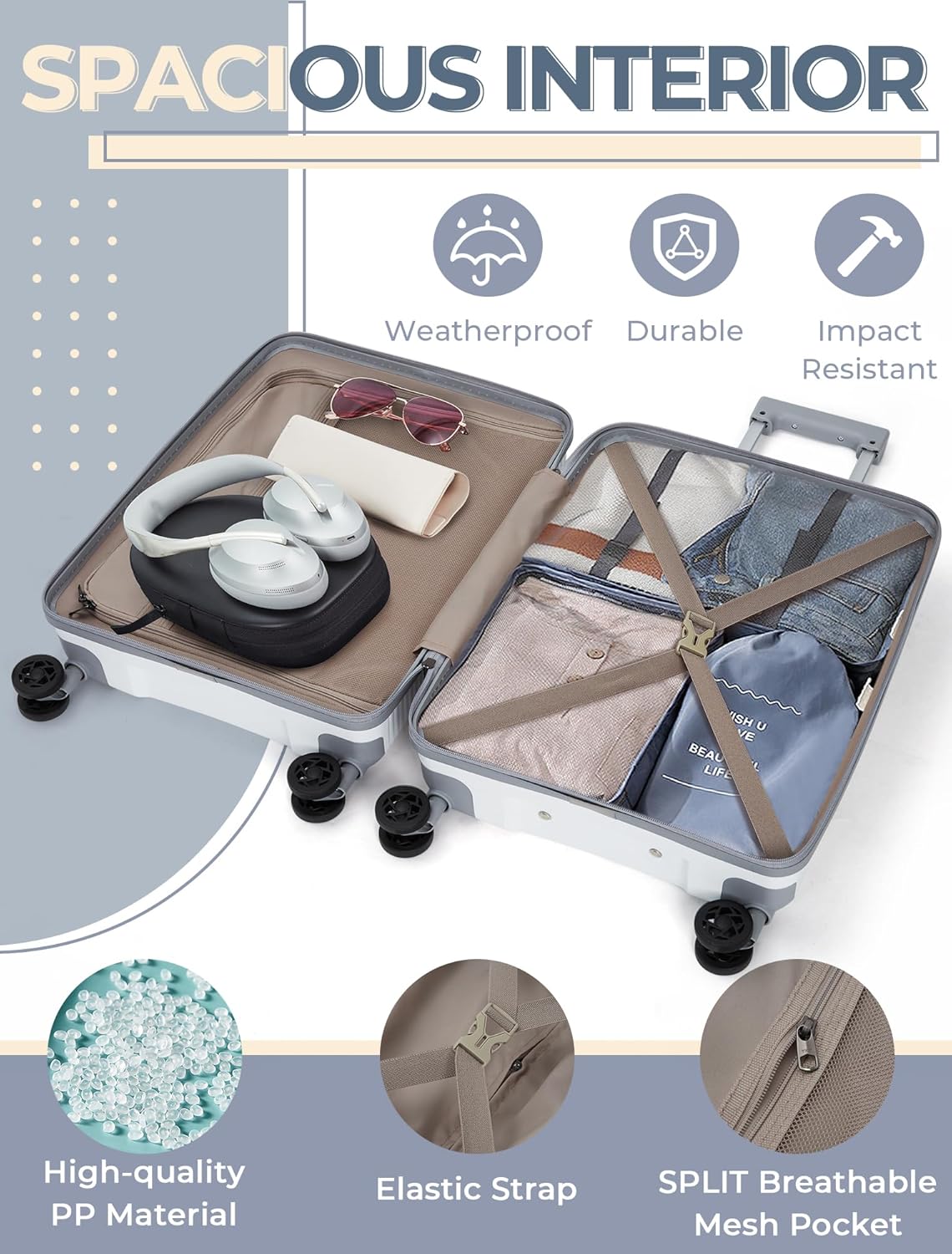Luggage Sets 5 Piece, Suitcases with Wheels, Hardshell Suitcase Set, PP Carry on Luggage Set with TSA Lock, Travel Luggage