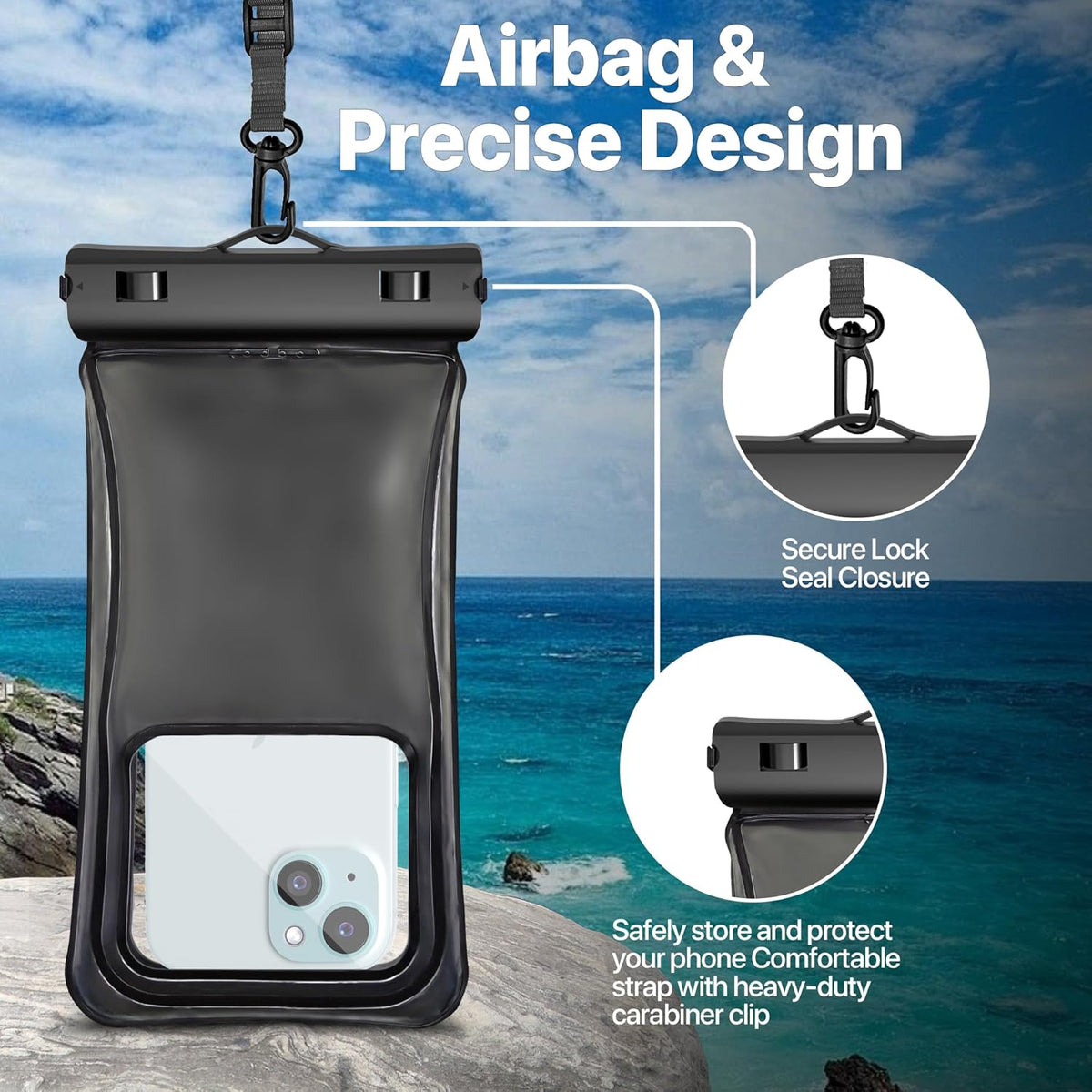 NEPHI IP68 Waterproof Phone Pouch 2 Pack-Up to 7.0"，Adjustable Neck Lanyard Floating Waterproof Phone Case for iPhone,Phone Dry Bags for Vacation Beach Pool Travel Essentials (Pink Blue 2 Pack)