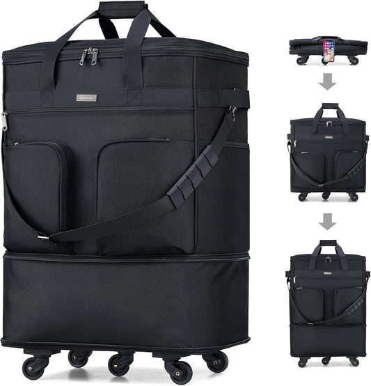 Hanke Expandable Collapsible Luggage with Wheels Suitcase Luggage Rolling Travel Bag Duffel Bag for Men Women Lightweight Suitcase Large Capacity Luggage with Spinner Wheel (Black)