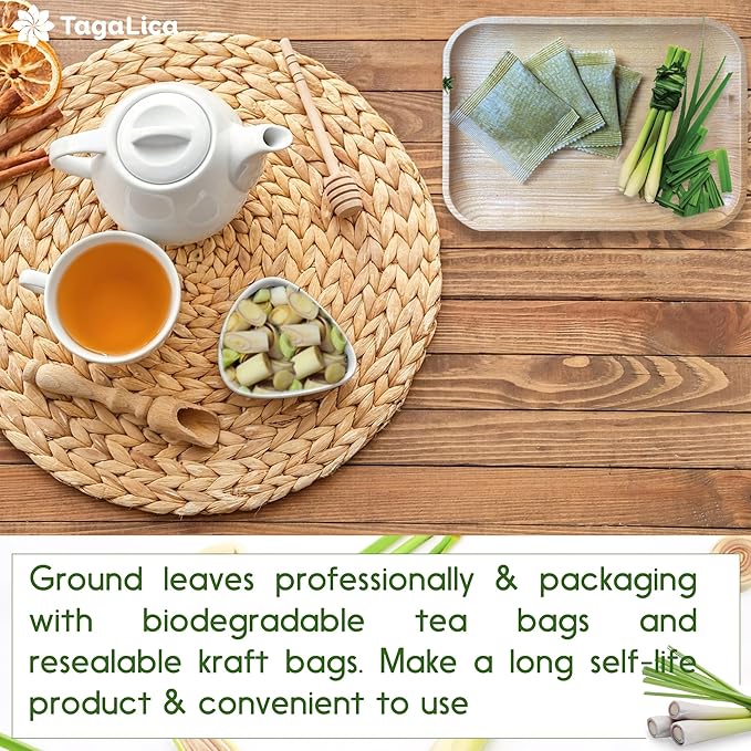 135 Lemongrass Tea Bags, 100% Natural & Pure Lemongrass leaves, Eco-Conscious Tea Bags, Lemongrass Herbal Tea. Lemongrass Leaf Tea. No Sugar, No Caffeine, No Gluten, Vegan.