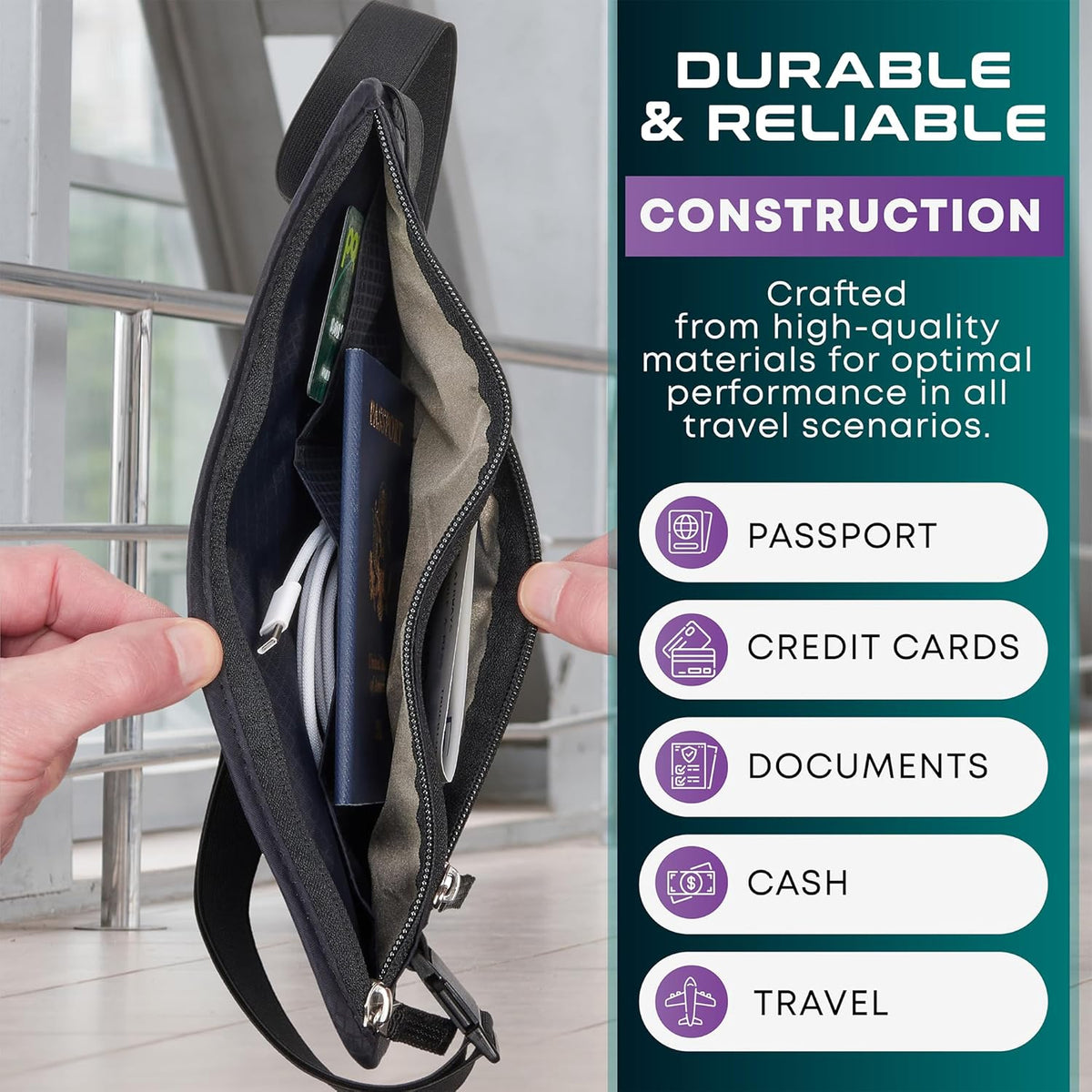 Travel Money Belt & Passport Holder - RFID Blocking Slim Travel Wallet & Fanny Pack for Men and Women - Essential Travel Pouch for Cash, Credit Cards, and Documents (Green Color)