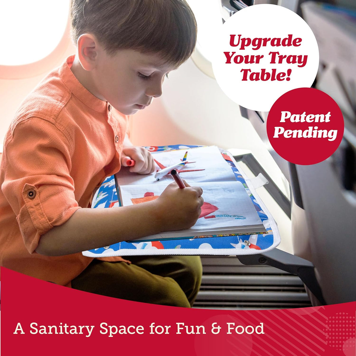 Lusso Gear Kids Airplane Tray Cover with Pockets - Airplane Essentials for Toddlers - Kids Travel Tray for Plane or Train - Organize Toys, Snacks - Tablet Holder - Flying Must Have (Airplanes Pattern)