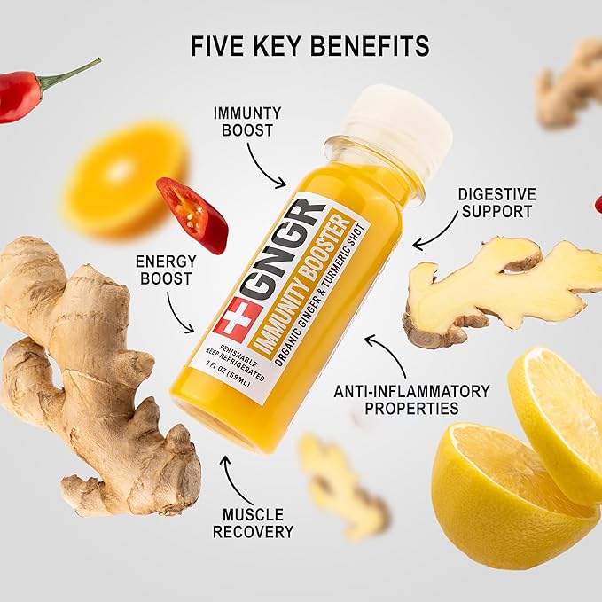 '+GNGR Immunity Sampler Organic Ginger Wellness Shots - Premium Ginger Shots for All Natural Digestive Support and Immune Support, Digestive Aid, Gut Cleanse and Detox (2 Oz, Pack of 12)