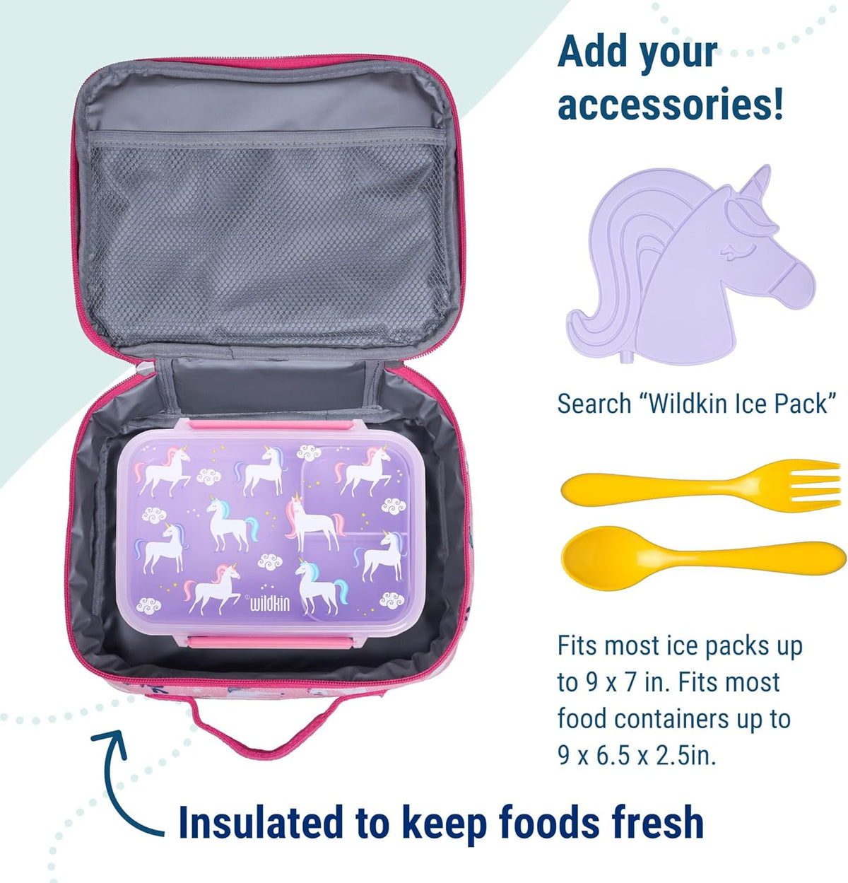 Wildkin Kids Insulated Lunch Box – Durable and Reusable for School & Travel - Magical Unicorns