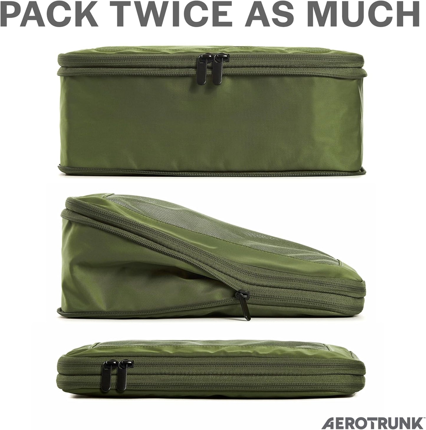 Compression Packing Cubes for Travel - Luggage Organizer Bags - Double Zipper Packing Cubes for Suitcases (4-Pack, Olive)