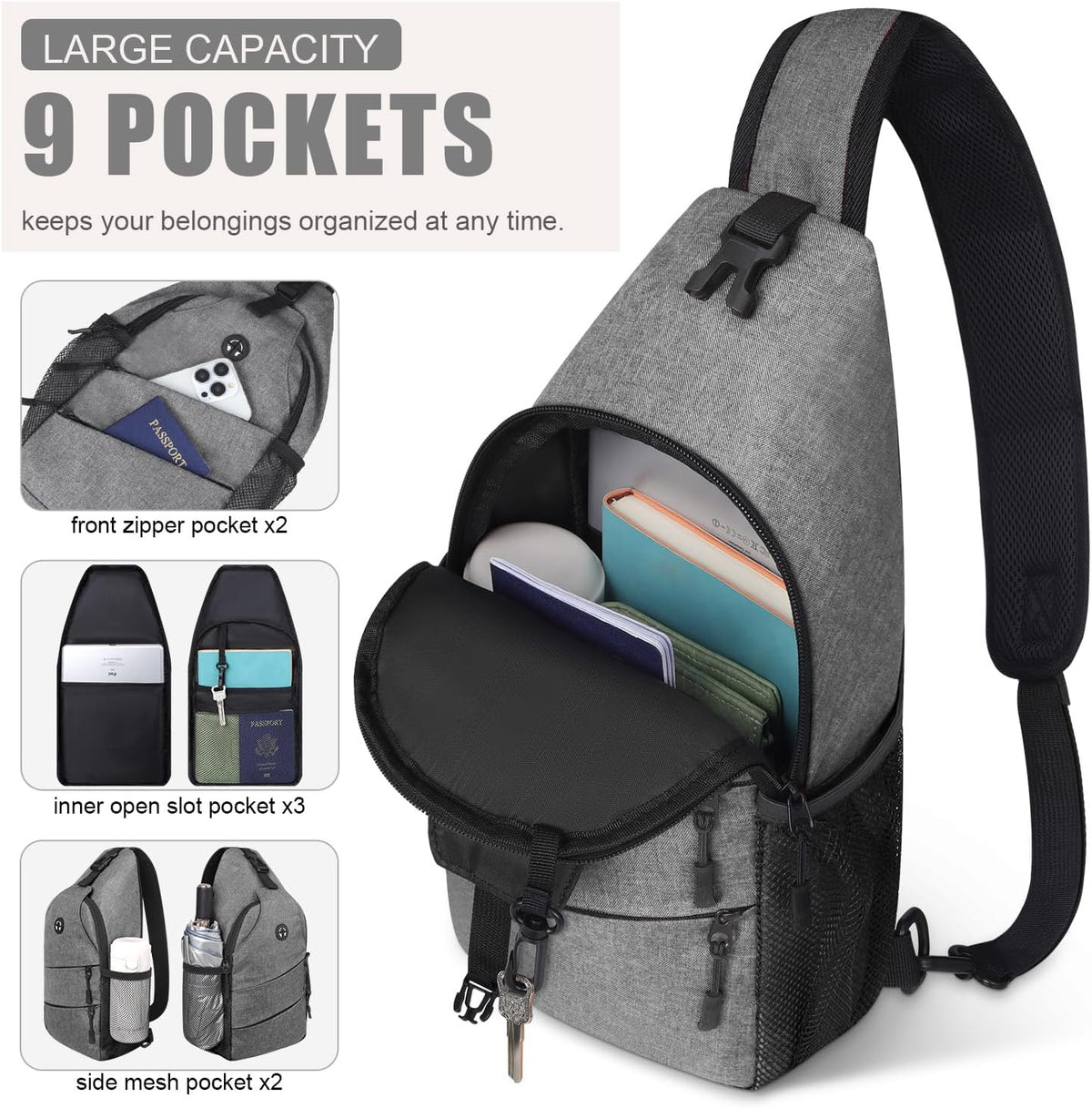 Crossbody Bags for Women Men Trendy Sling Bag Bakpack Casual Chest Bag with Convertible Shoulder Strap