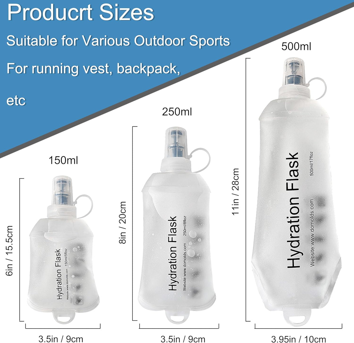 CLINTT 150ml Soft Flask, Foldable Running Water Bottle, TPU Folding Soft Water Flask, BPA-Free Collapsible Flask for Hydration Pack Running Vest, Cycling, Climbing, Hiking - 1Pcs, White