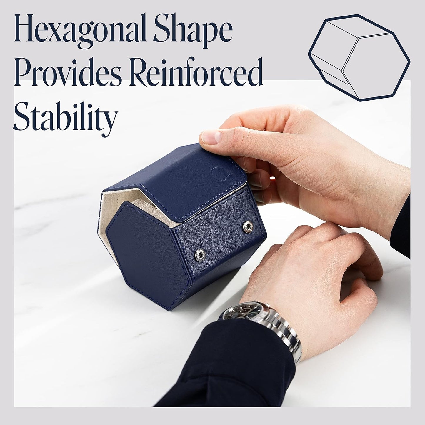 Leather Watch Cases for Men - Hexagon Single & Double Watch Roll Travel Case - Genuine Napa Leather with Velvet Interior - Storage & Display Holder for 1 Watch or 2 Watches