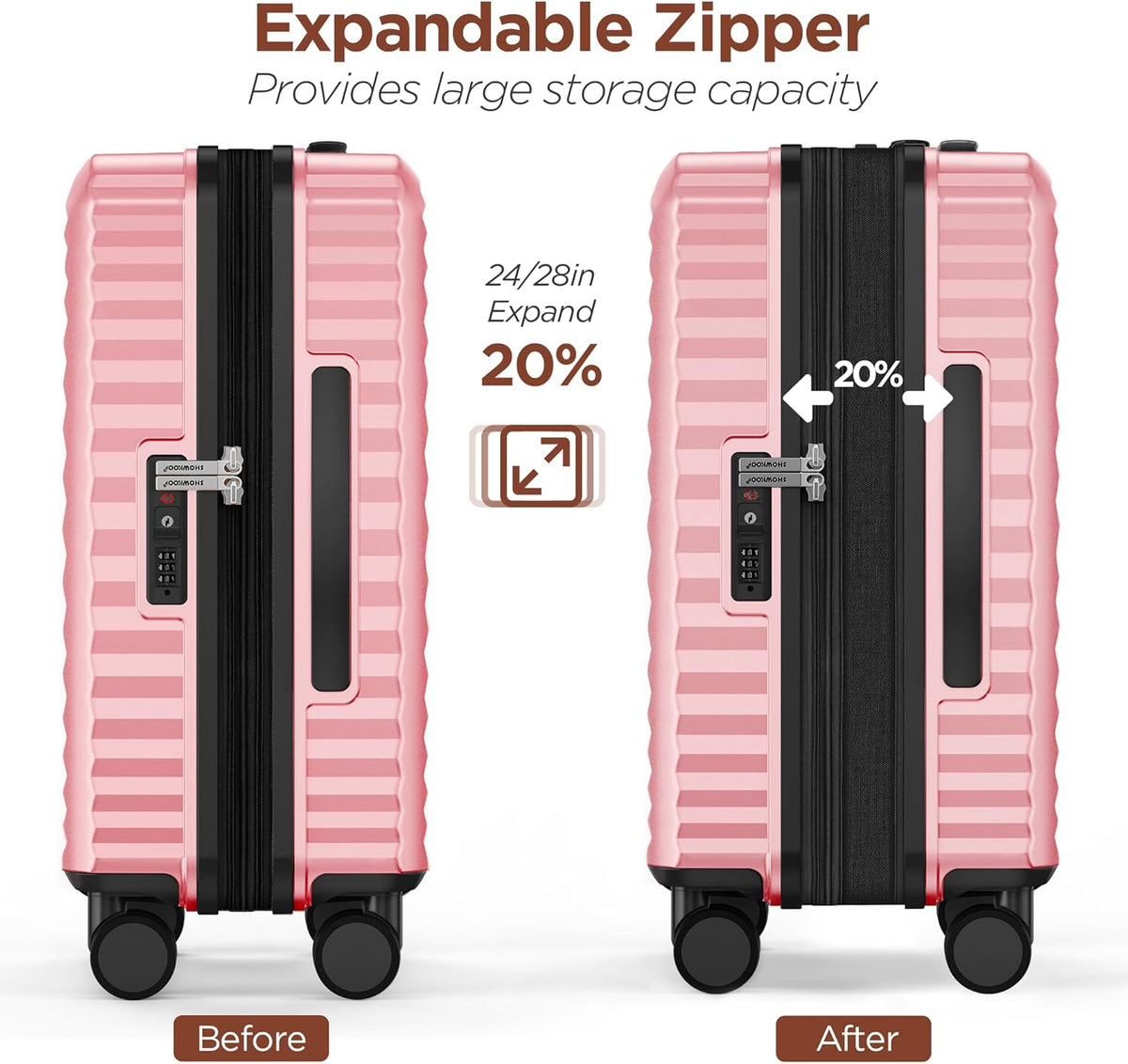 SHOWKOO Luggage Sets 3 Piece Hardside Expandable Suitcase with Double Spinner Wheels Tsa Lock, (Pink, 5 piece set)