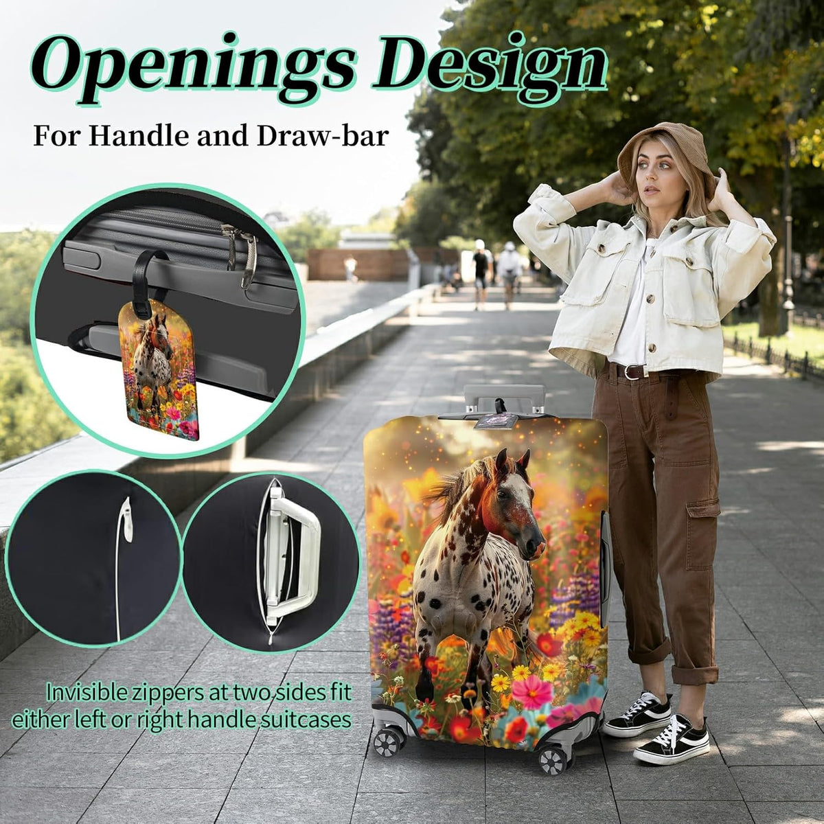 Luggage Cover Suitcase Protector + Tag, Spotted Horse Garden Travel Suitcase Cover for 30 inch Luggage (XL) with Concealed Zipper Washable Elastic Cloth Dustproof Anti-Scratch