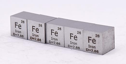 0.39" 10mm Iron Ferrum Metal Cube Fe up to 99.9% Pure Periodic Table Element Engraved Density Collection Science Education Display Block Cube + Acrylic Case Box - 1PC