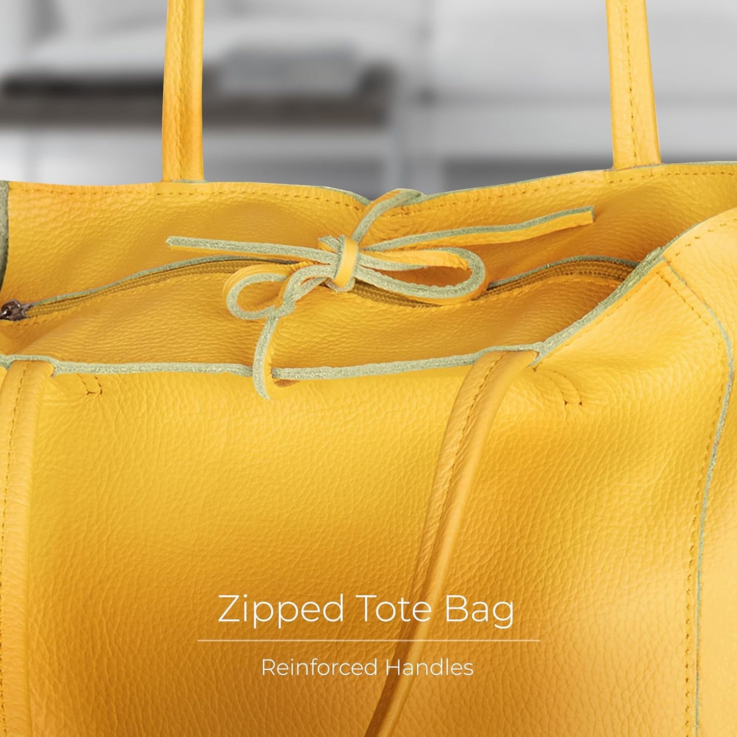 Italian Calf Leather Tote for Women with Zipper, Inner Pocket & Flat Base | Soft Unlined Shopper for Work & Travel