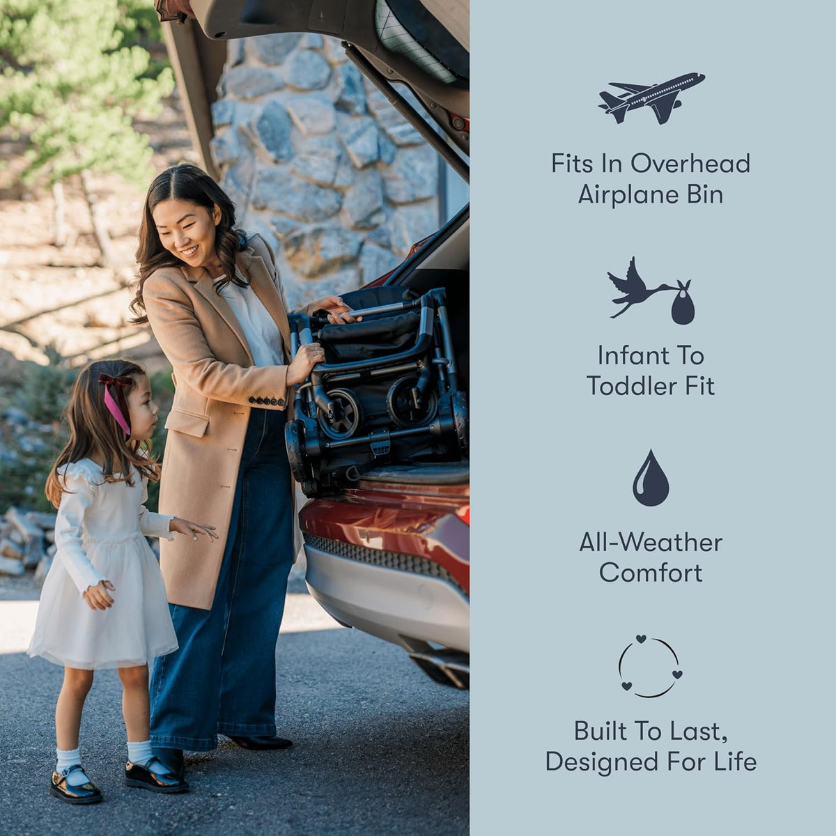 Colugo Navy Stroller - Lightweight, Compact, One Hand Fold, Travel Stroller with Rain Cover, Backpack and Cup Holder, JPMA Certified, UPF 50+ Canopy, 2 Seat Recline Positions, 16 lbs, Toddler