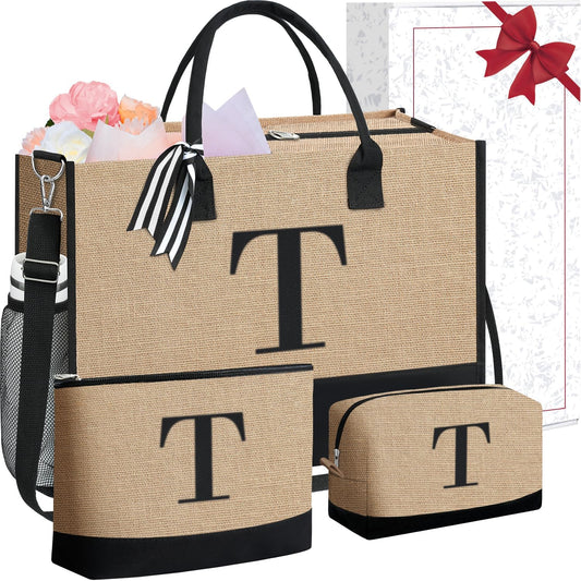 BAGAIL Initial Tote Bag, Personalized Birthday Gifts for Women, Teacher, Friends, Mom, Wedding, Monogrammed Beach Bag