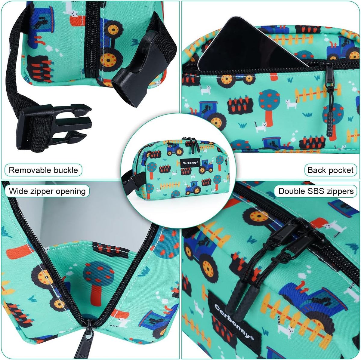Cerbonny Small Cooler Bag Freezable Lunch Bag for Work School Travel,Small Lunch Bag,Small Insulated Bag For Kids/Adults,Freezer Lunch Bags,Mini Lunch Bag Fit For Yogurt,Suit for 3+(green vehicle)