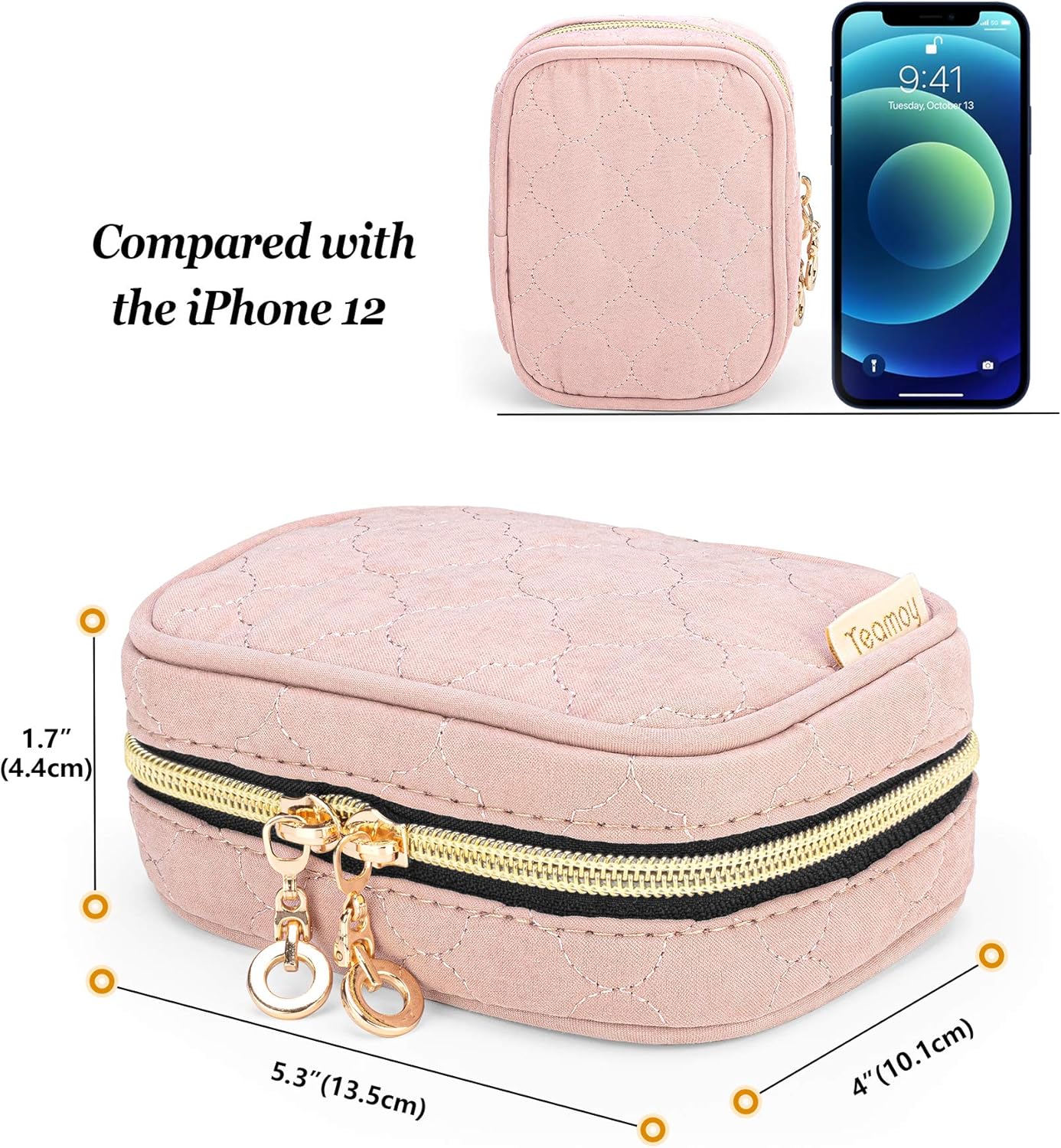 Teamoy Mini Jewelry Travel Case, Storage Organizer Bag for Earrings, Necklace, Rings, Misty Rose