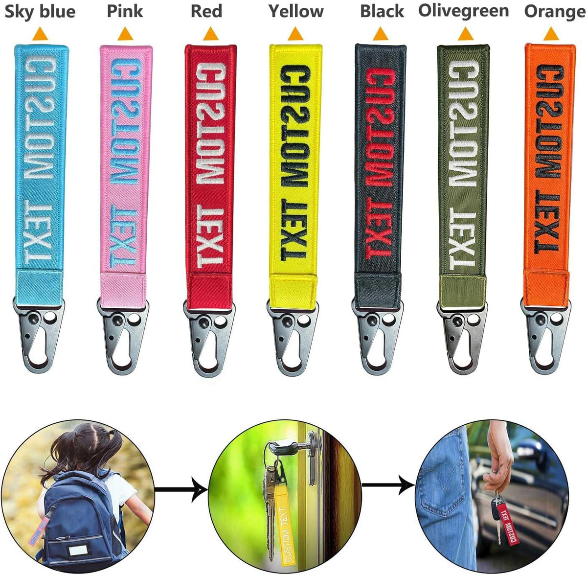 mvcen Personalized Embroidery Keychain, Custom Name Tag Personalized Text Keychain Custom Luggage Tags Key Fob Ring Accessories for Crate, Backpacks, Car, Keyring, Gift