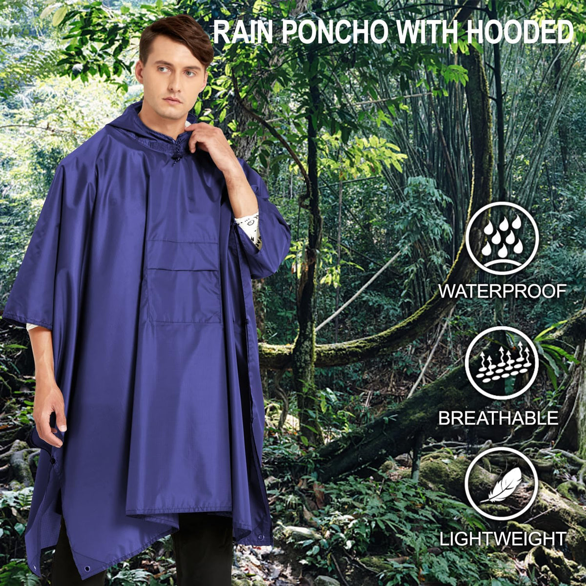 salamra Hooded Rain Poncho Waterproof Raincoat Jacket for Men/Women/Adults with Pocket