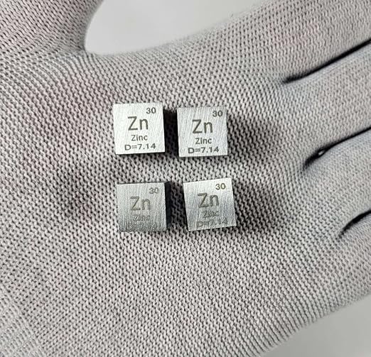 0.39" 10mm Zinc Zn Metal Cube up to 99.9% Pure Periodic Table Element Engraved Density Collection Science Education Display Block Cube + Acrylic Case Box - 1PC