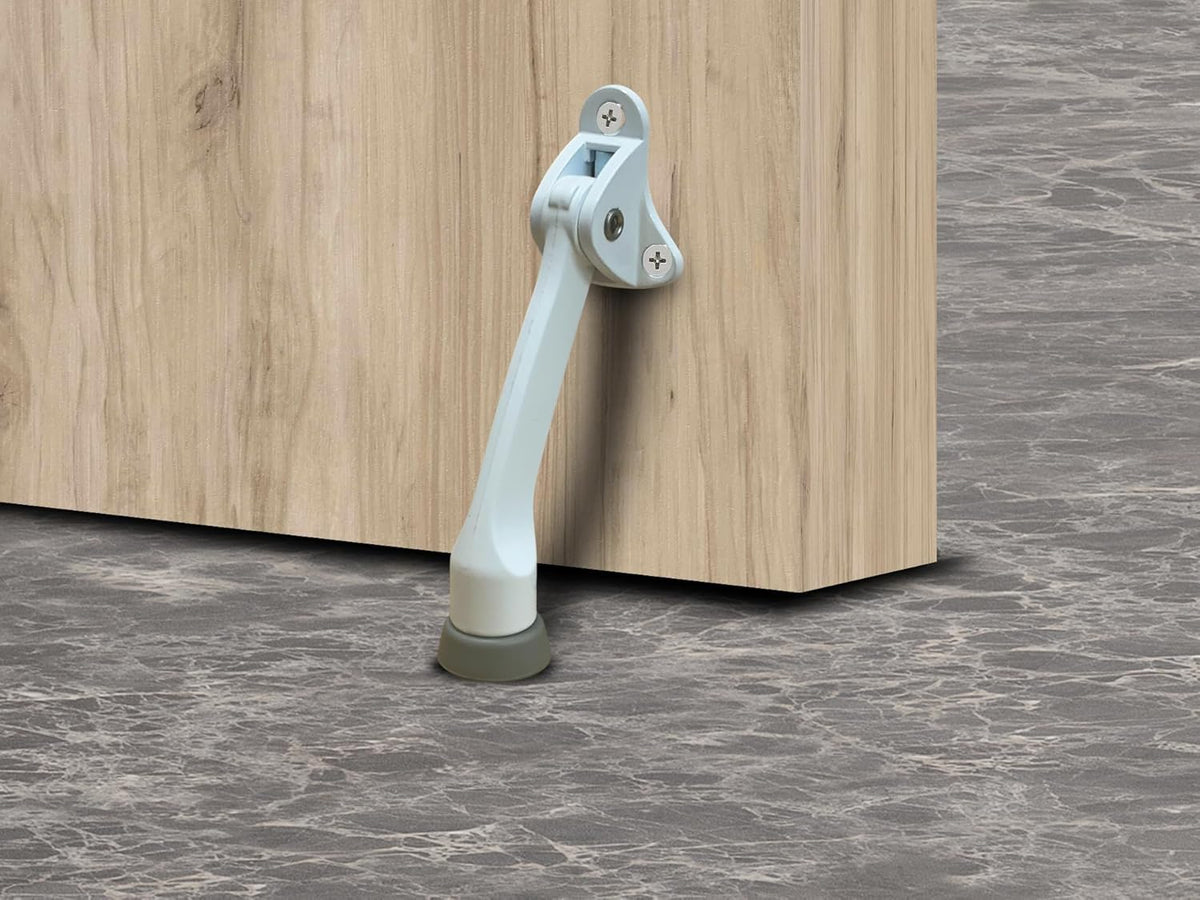 QCAA Heavy Duty Kickdown Door Stopper, 4", Zinc Die Cast, White, 2 Pack, Made in Taiwan