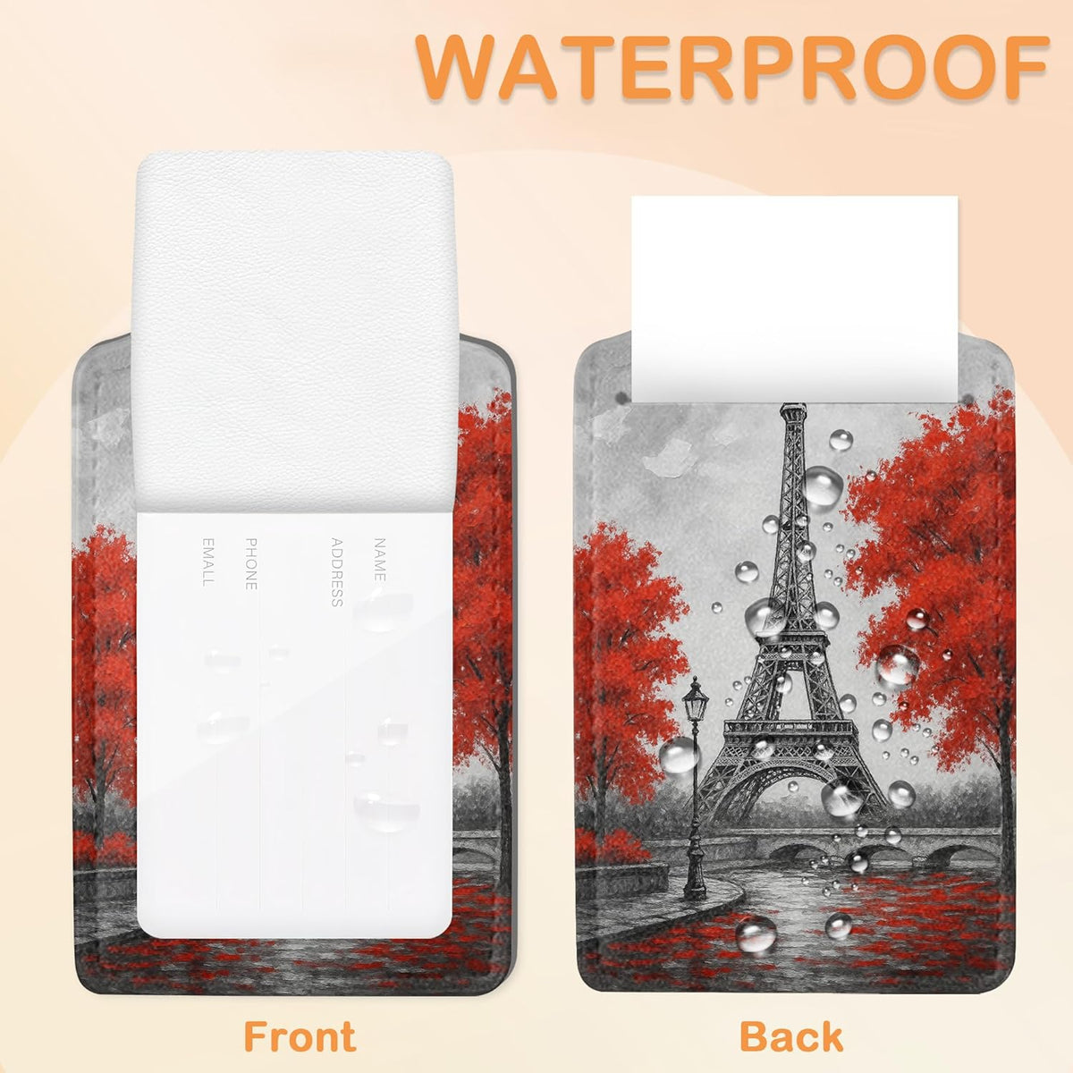 Eiffel Tower Paris 3 PCS PU Leather Luggage Tags for Suitcase, Luggage Tag with Privacy Flap, Name ID Label and Metal Loop for Women Men Baggage Handbag School Bag Backpack