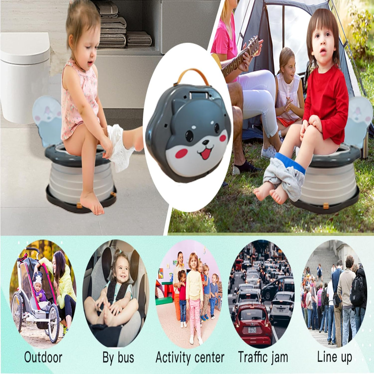 SunnySmile Toddler Travel Potty,Kids Portable Potty,Applicable to Travel,Camping, Outdoor, Indoor,with 45 Potty Bags,Cartoon Design, Children Will Like it More