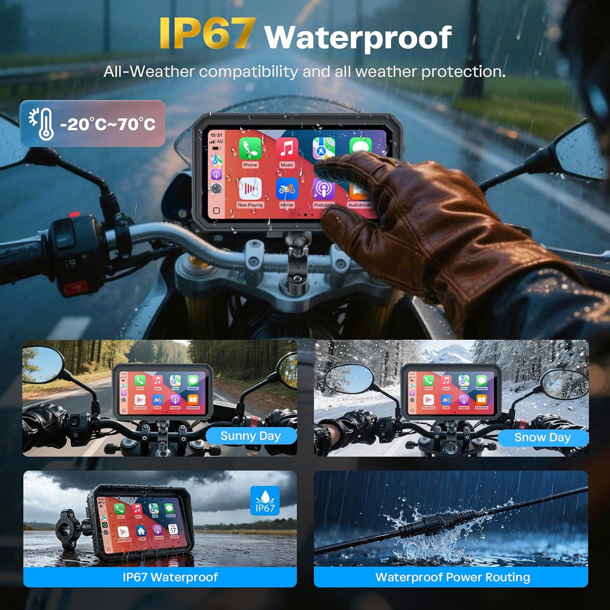 WonVon 6.25 Inch Wireless Motorcycle Carplay GPS Navigation System with Apple Carplay and Android Auto Portable Screen with Dual Bluetooth, Navigation, Siri, Google Assistant