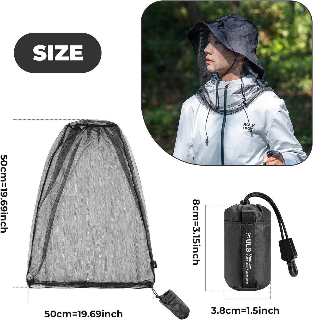 Mosquito Head Net for Insects, Bug Net for Head, Extra Fine Fly Screen Holes for Camping, Fishing,Hiking, Fits All Hats for Men Women