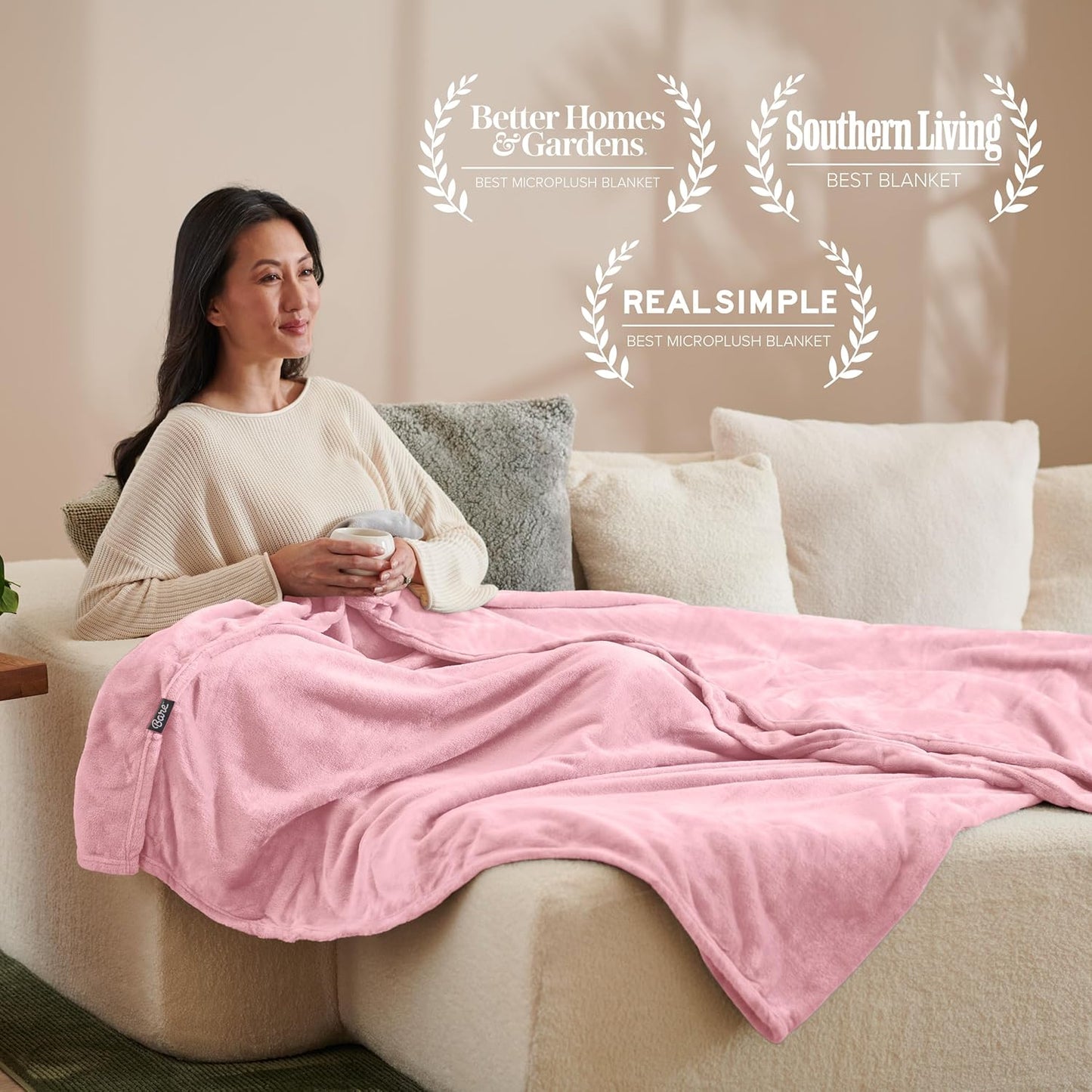 Bare Home Fleece Blanket - Throw/Travel - Ultra-Soft Lightweight for Bed, Sofa, and Couch - Luxury Microplush - Cozy Warm Blanket (Throw/Travel, Light Pink)