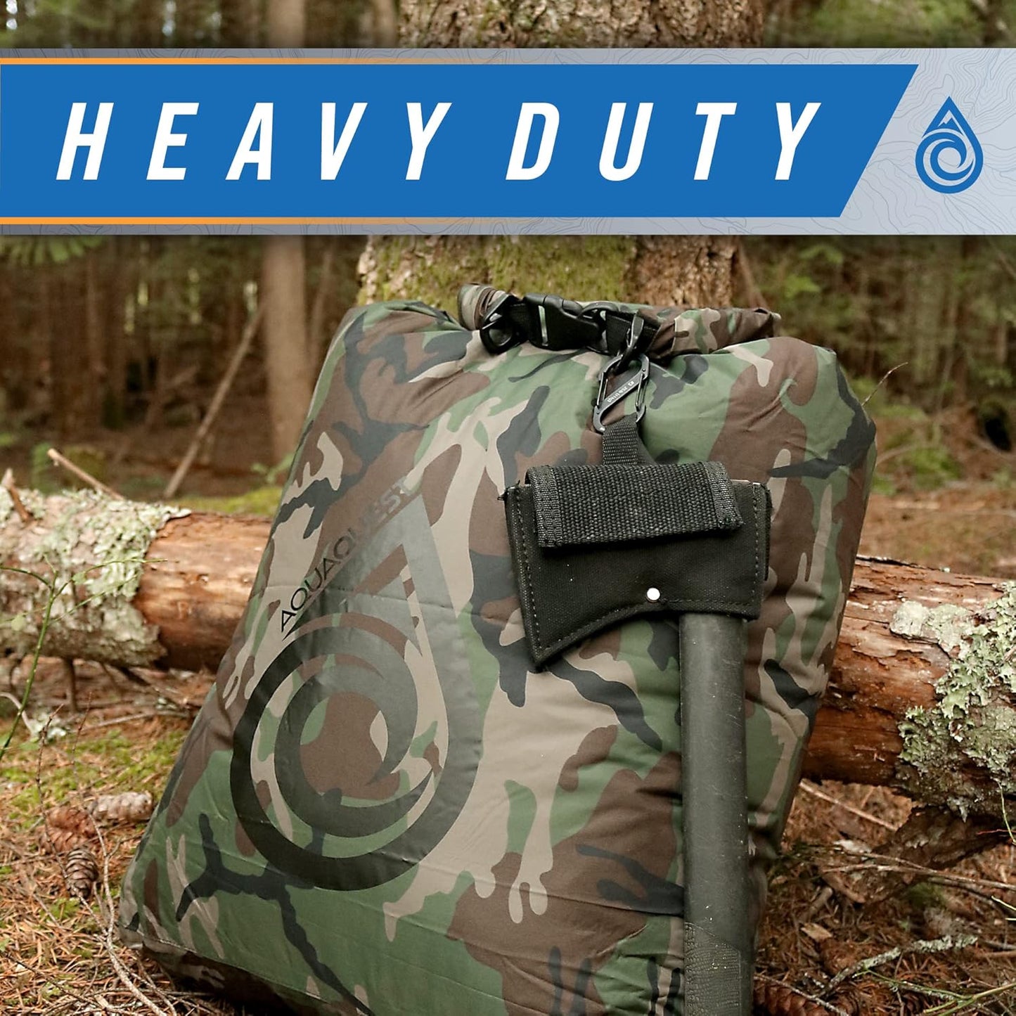 AquaQuest Rogue Dry Bag – 10L Woodland Camo – 100% Waterproof Roll Top – Tactical Gear Sack
