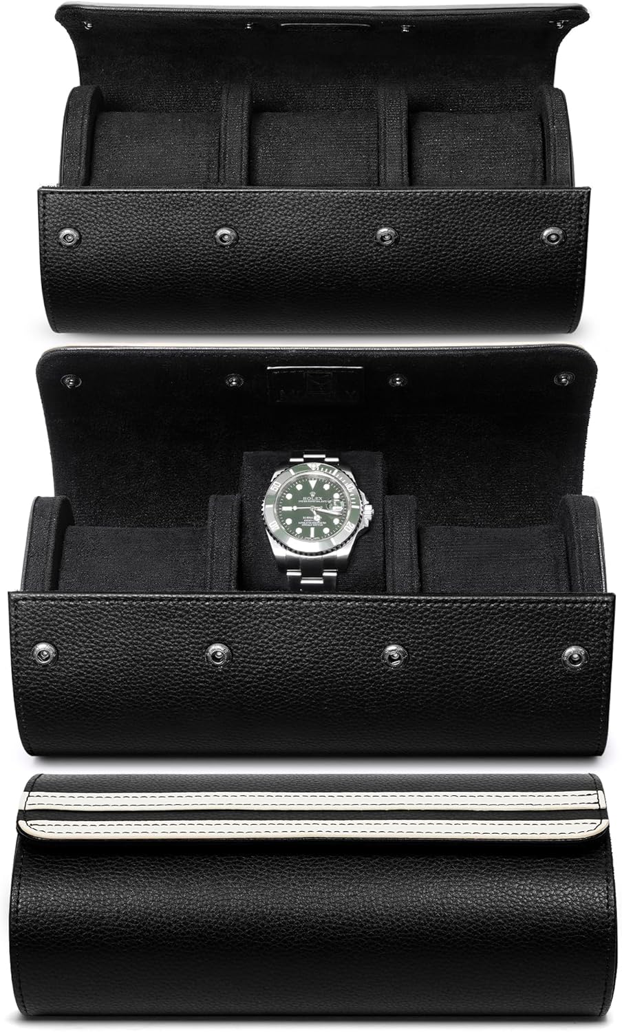 MOZSLY Watch Roll Travel Case 3 Slots Portable Box for Men and Women Watches Organizer Storage Holder PU Leather