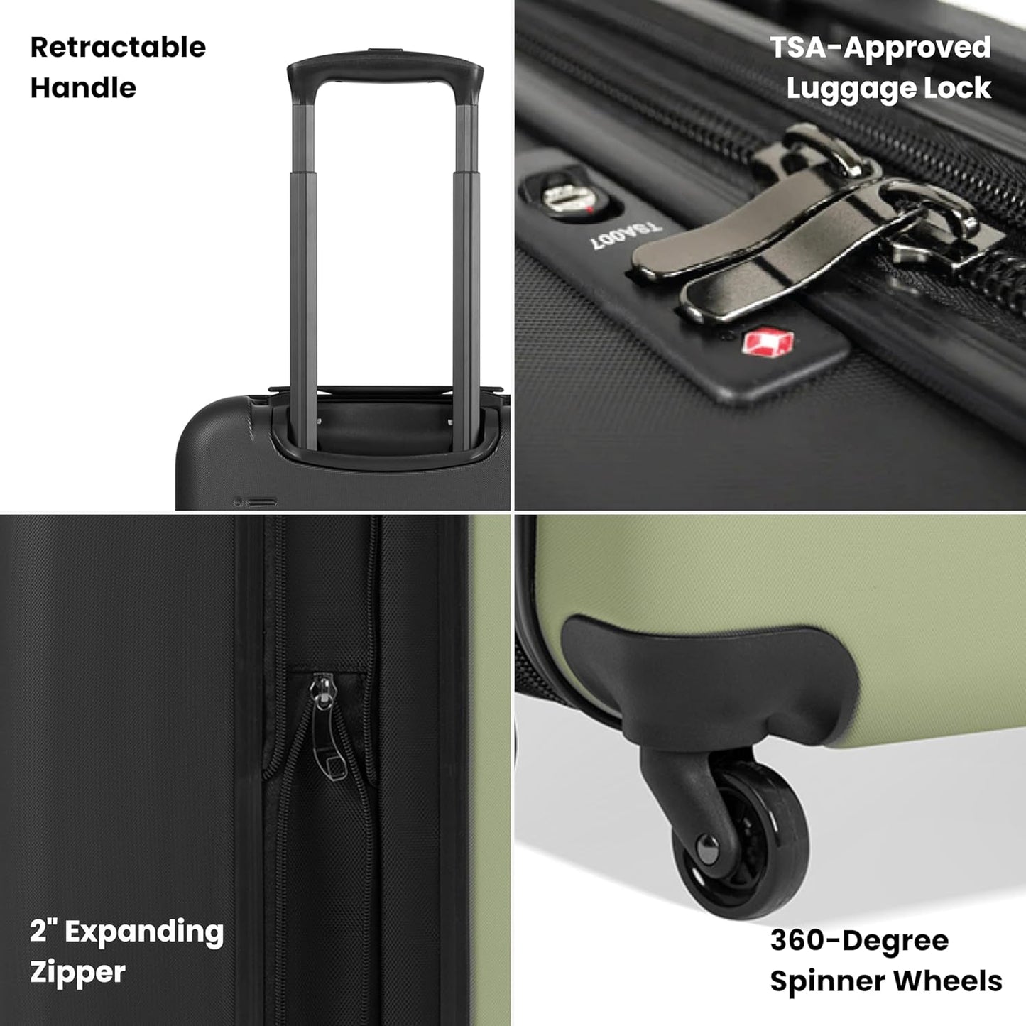 Sherpani Meridian, 22 Inch Carry On Luggage Airline Approved, Rolling Hardside Suitcase 22x14x9, Travel Luggage for Women, Expandable Suitcase, Travel Gift (Sage)