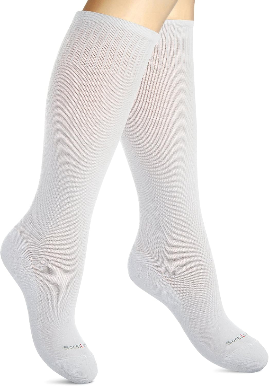 Cotton Compression Socks for Women & Men. 15-20 mmHg Support Knee-High Solid White M/L