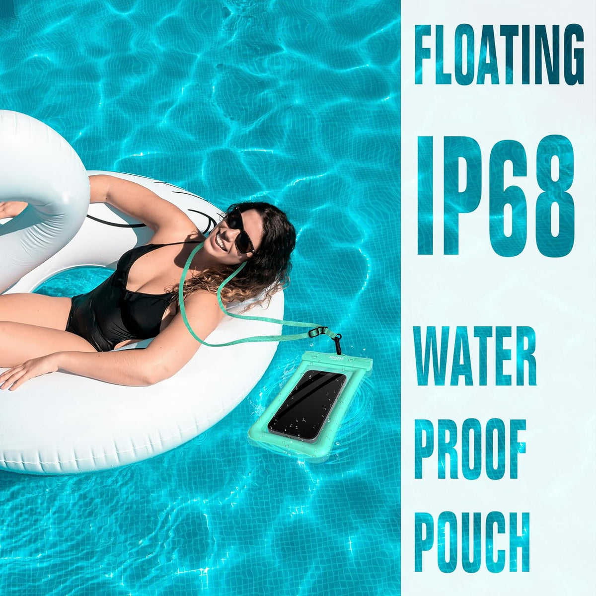NEPHI IP68 Waterproof Phone Pouch 2 Pack-Up to 8.0"，Adjustable Neck Lanyard Floating Waterproof Phone Case for iPhone,Phone Dry Bags for Vacation Beach Pool Travel Essentials (Aqua Green white 4 pack)