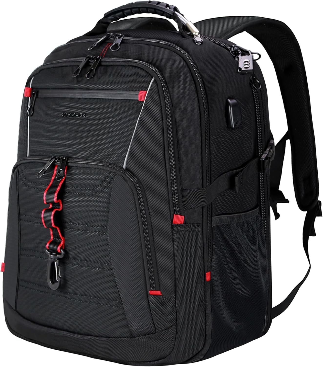 KROSER Travel Laptop Backpack 18.4 inch XXXL Computer Backpack Stylish College Backpack with RFID Pockets USB Charging Port REFLECTIVE STRIPS Water-Repellent Day pack for Business/Men