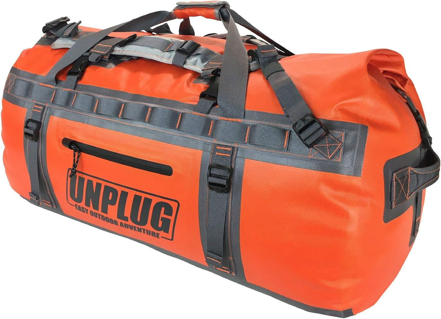 UNPLUG Ultimate Adventure Bag | 1680D Heavy Duty Waterproof Bag | Large Travel Duffle Bag which can be Used for Camping, Motorcycling, Boating, or Hunting (155L Adventure Orange)