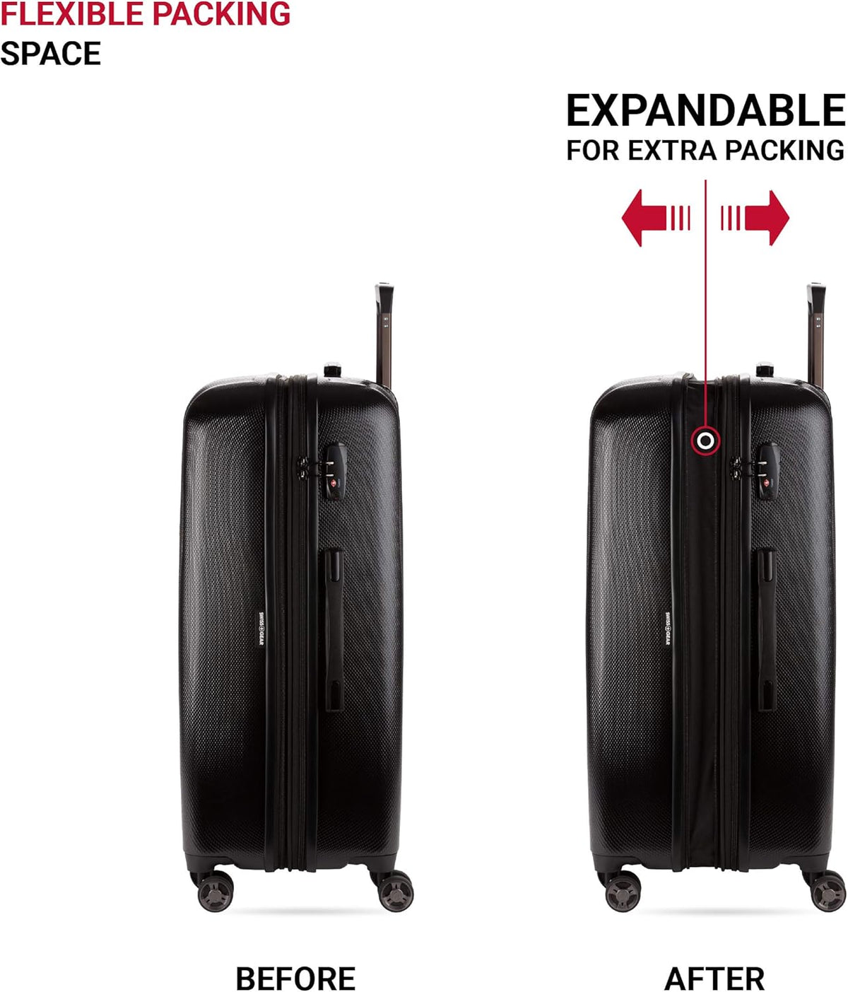 SwissGear 7272 Energie Expandable Hardside Luggage with Spinner Wheels and TSA Lock, Black, 3-Piece Set (19/24/27)