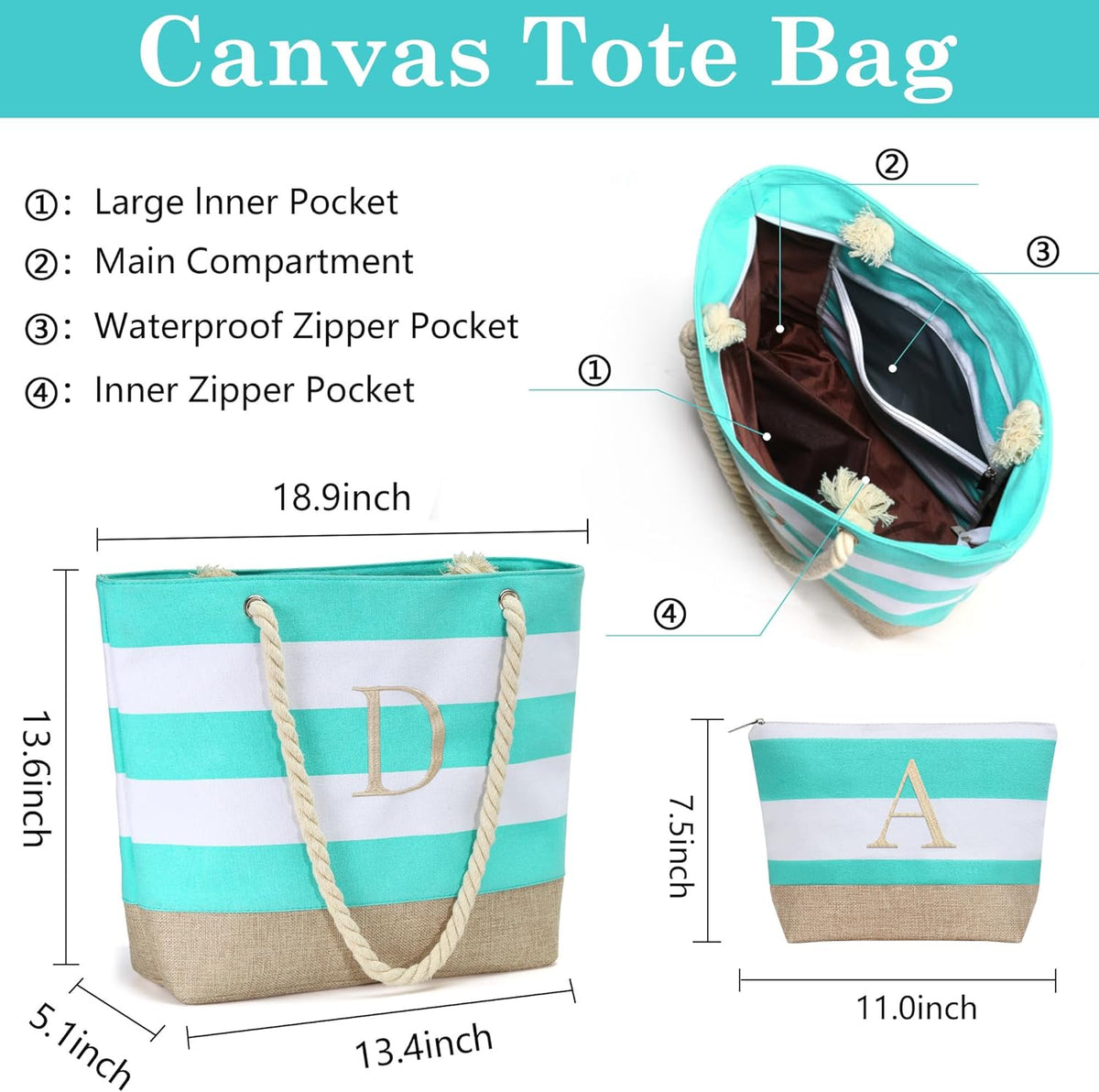 YOOLIFE Beach Bags for Women - Travel Canvas Beach Tote, Pool Waterproof Bag, Travel Essentials, Gifts for Women Birthday