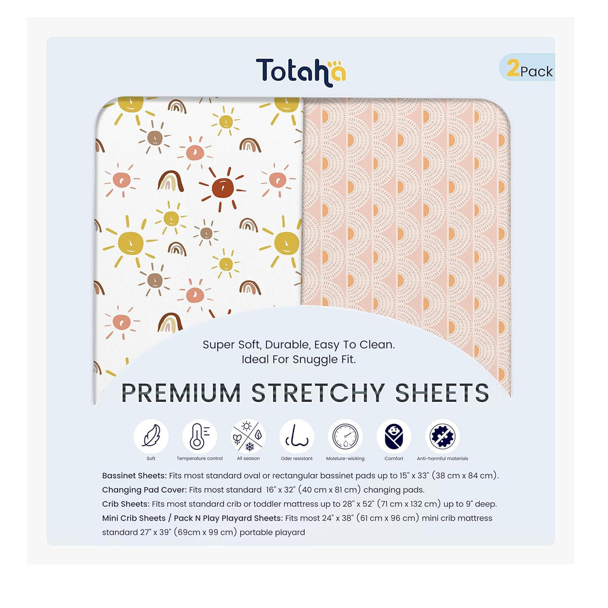 TotAha Baby Crib Sheets Boho Rainbow for Boys Girls, Hypoallergenic Crib Mattress Fitted Sheet Neutral, Ultra Soft Crib Sheets 28x52x9 Extra Deep Pocket, 2 Pack