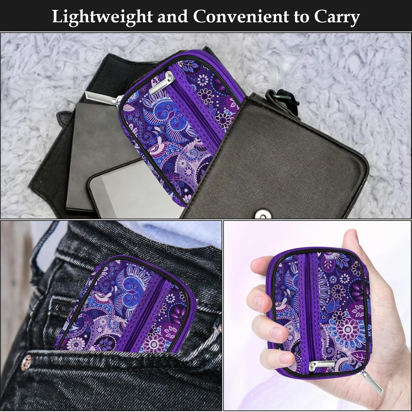 Serfeymi Weekly Travel Pill Organizer Pill Case for Purse with Removable 7 Day Pill Box, Fashionable Travel Medicine Organizer Pill Container for Medicine, Vitamin, Supplement - Black 01 + Purple 01