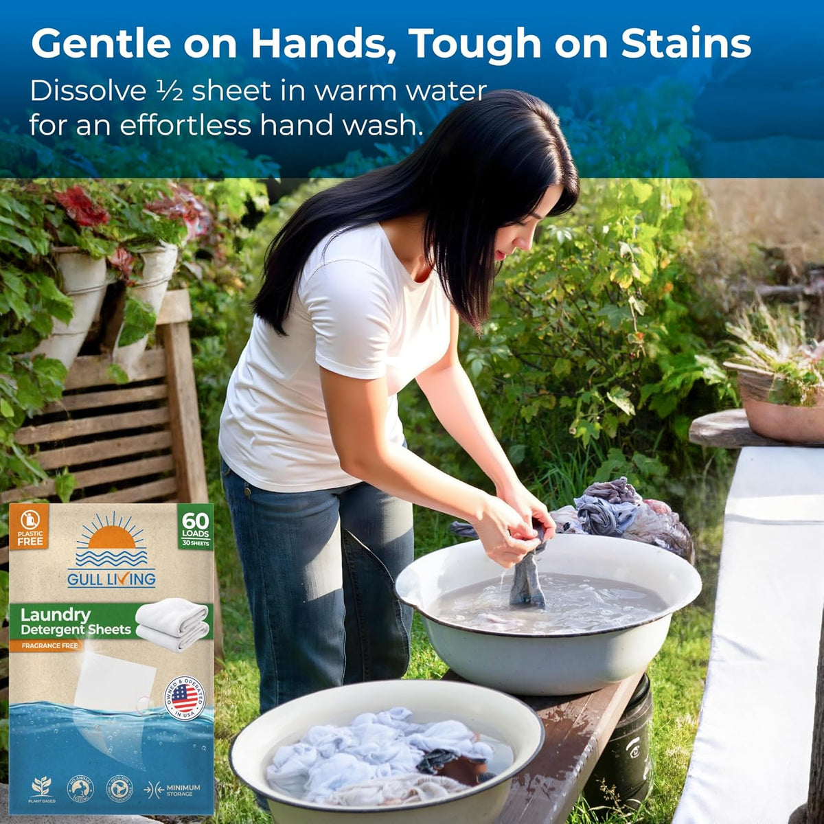 Gull Living Home Travel Laundry Detergent Sheets - 60 Loads Pack - Eco Laundry Detergent Sheets Unscented - Tackles Tough Stains - Travel Friendly