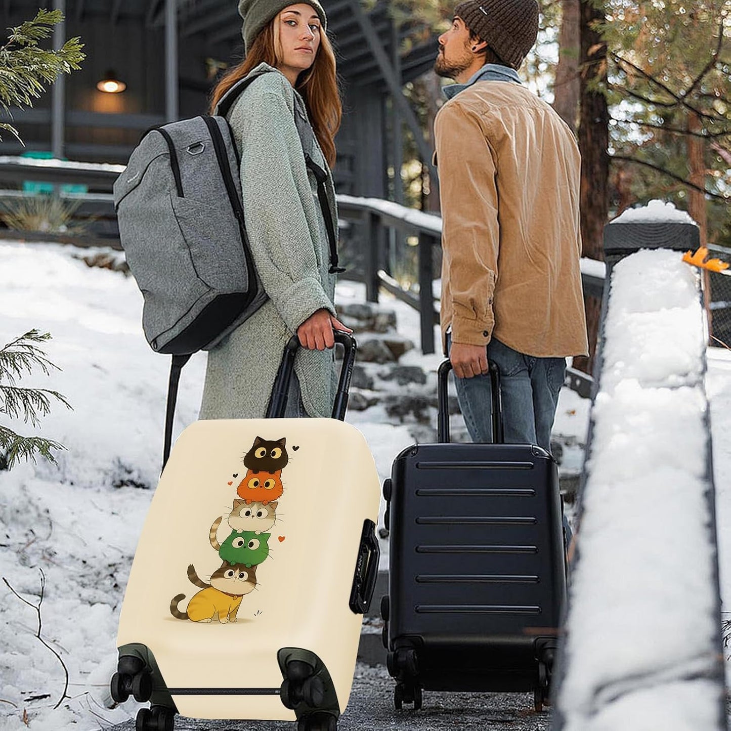 ANNA QUEEN Stacked Cute Cats Luggage Cover, Fun Cat Pile Design, Stretchable, Washable Travel Protector for 28-30 Inch Suitcases