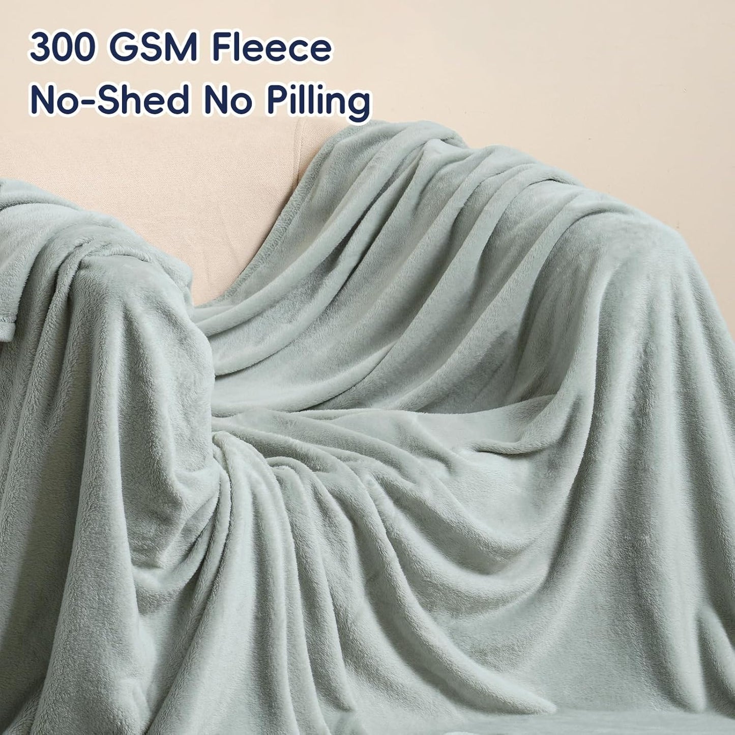 PHF Ultra Soft Fleece Blanket King Size, No Shed No Pilling Luxury Plush Cozy 300GSM Lightweight Blanket for Bed, Couch, Chair, Sofa Suitable for All Season, 108" x 90", Sage Green