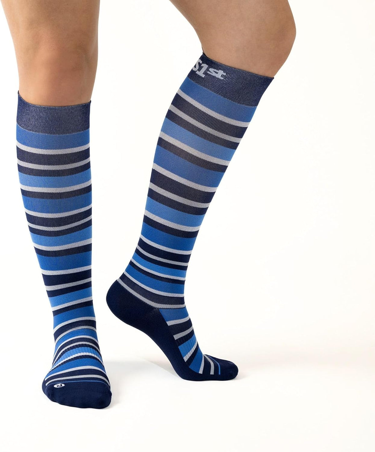 Medical Grade Compression Socks for Men & Women 15-20 mmHg by OrthoSleeve (Blue w/Stripes, Medium)