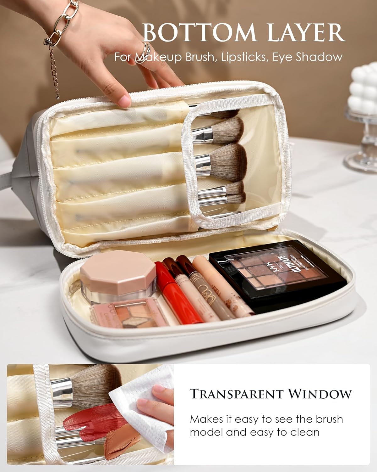 Graduation Gifts for Her Girls-Makeup Bags, Friend Gifts, Double Layer Cosmetic Bag with Makeup Brush Organizer, Waterproof, PU Leather Travel Toiletry Bag, Birthday Gifts for Girls