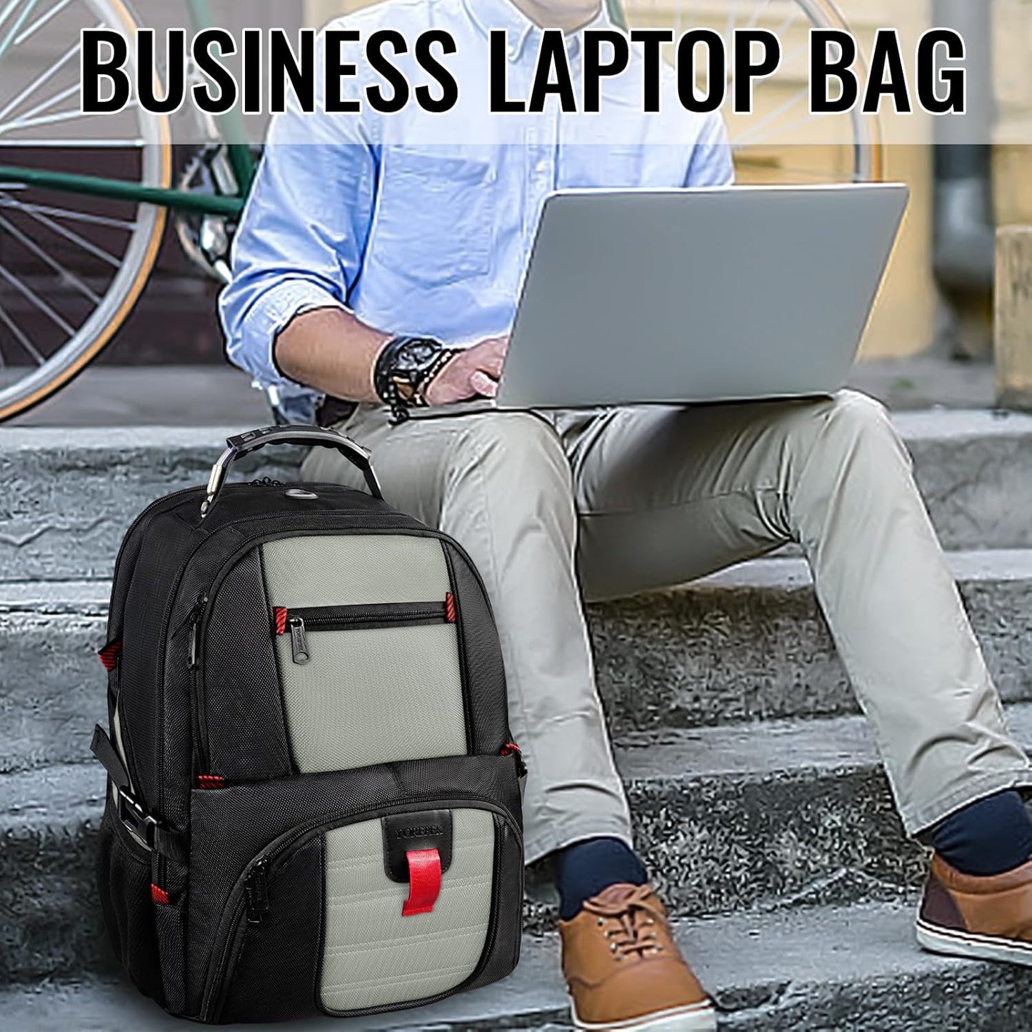 YOREPEK 18.4 Laptop Backpack, Large Backpacks with USB Charger Port, TSA Friendly Flight Approved Weekend Carry on Backpack with Luggage Strap for Men and Women, Grey